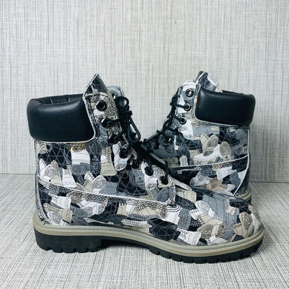 Timberland Leather Fashion Print Boots Sz 8 - Picture 4 of 6